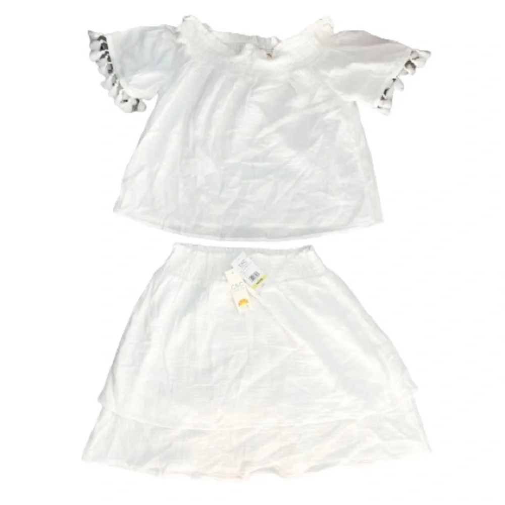 C&C California White Matching Sets Short Sleeve Top And Skirt
